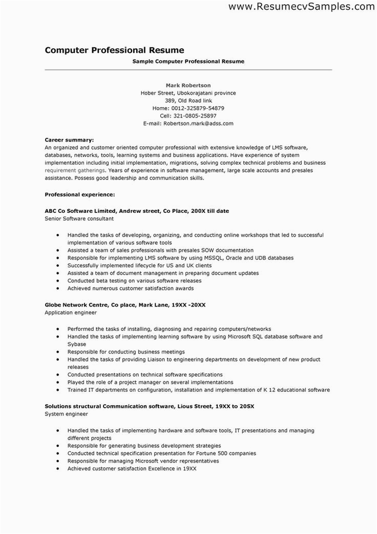 Sample Professional Resumes and Cover Letters Puter Professional Resume Resumes & Cover Letters