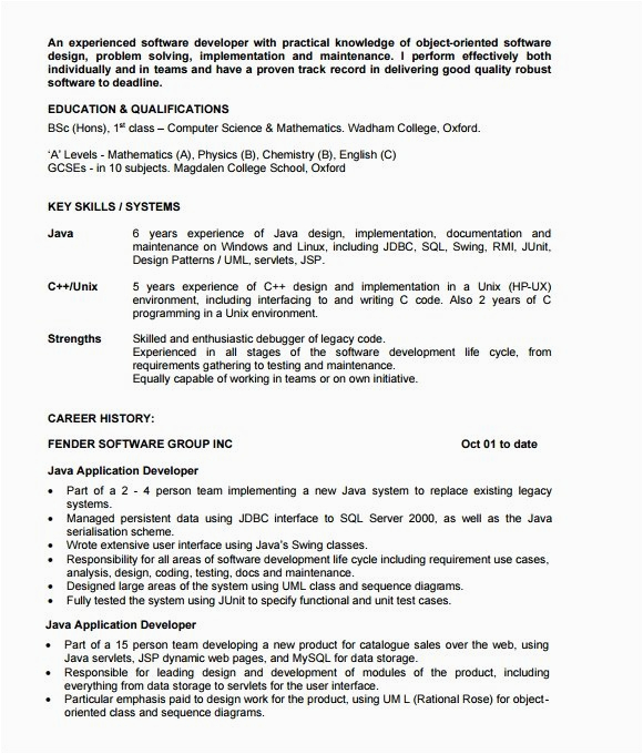 Sample Resume for 2 Years Experienced Mainframe Developer √ 20 Java Developer Resume 2 Years Experience