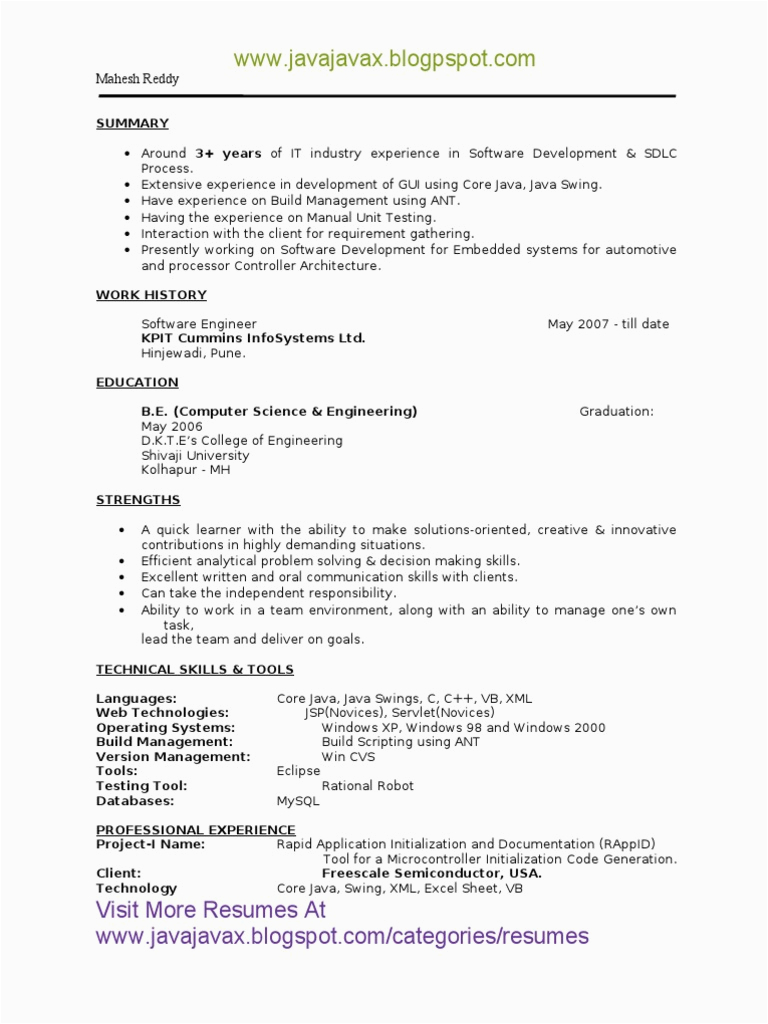 Sample Resume for 3 Years Experience In Java Downloadmela Java 3 Years Experience Resume