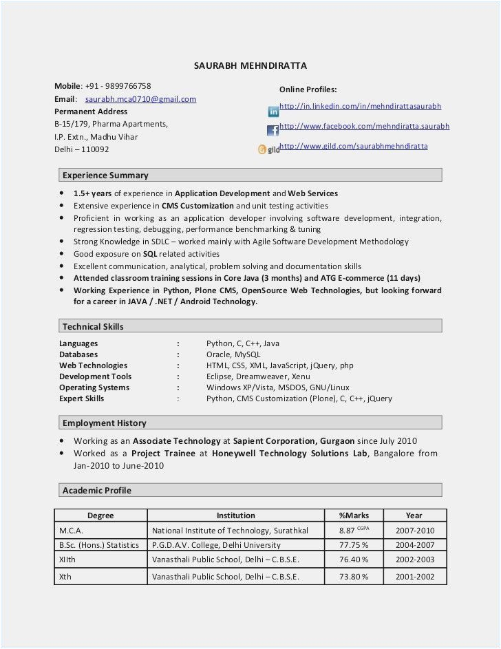 Sample Resume for 8 Years Experience In Java 8 Years Experience Resume format Resume format