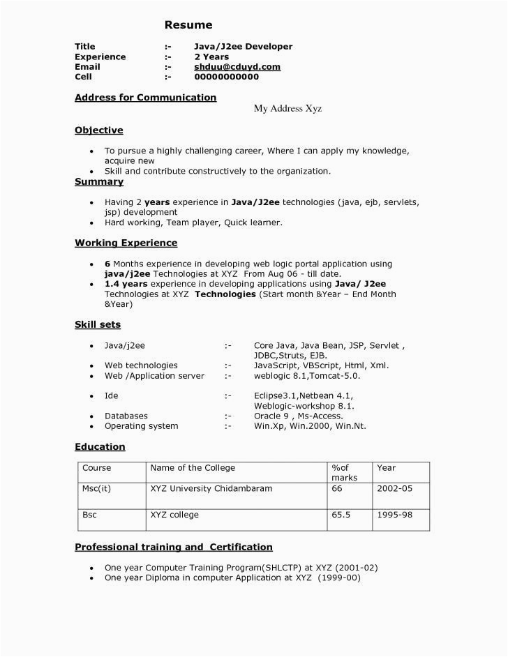 Sample Resume for 8 Years Experience In Java Resume format for 8 Months Experience Resume format