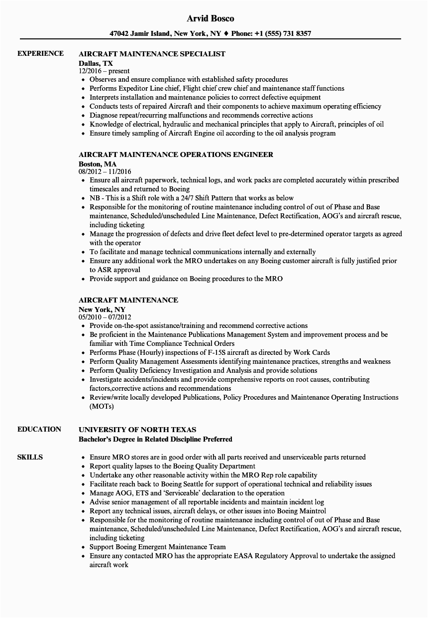 Sample Resume for Aircraft Maintenance Technician Ojt Resume for Aircraft Maintenance Technician Resume
