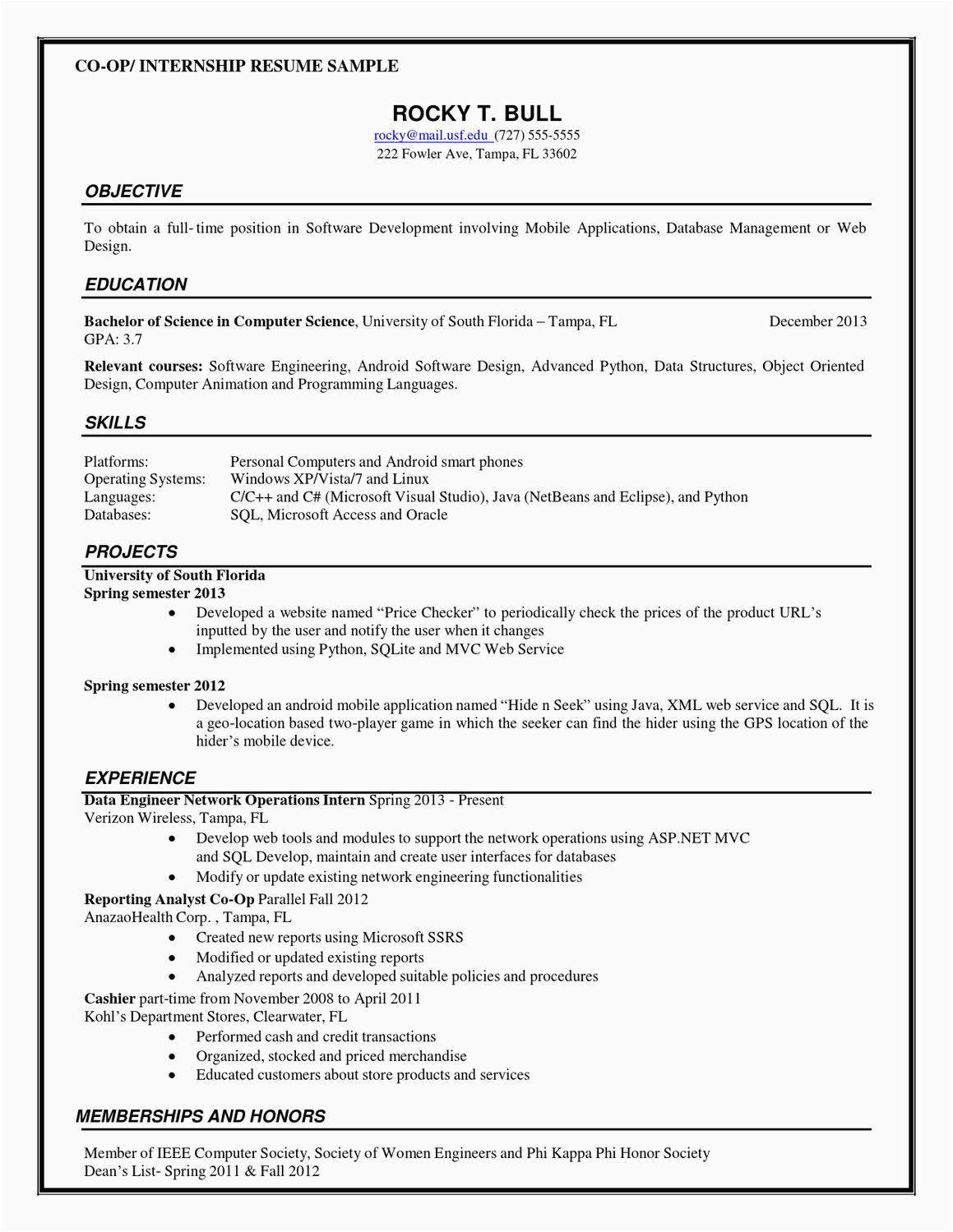 Sample Resume for Co Op Position Co Op and Internship Resume Sample by Rosaria Pipitone issuu