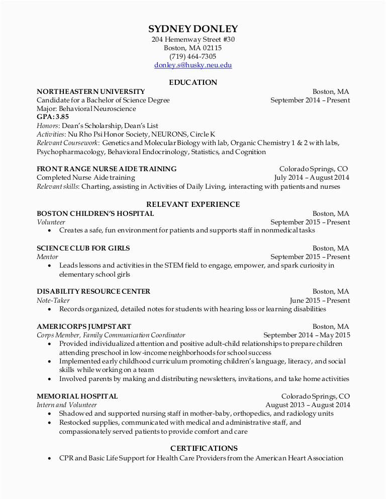 Sample Resume for Co Op Position Co Op Resume Clinical