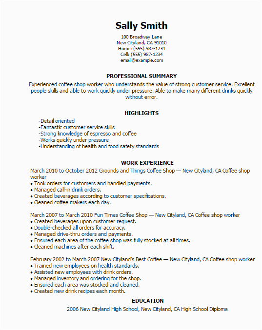 Sample Resume for Coffee Shop Worker Coffee Shop Worker Resume Template — Best Design & Tips