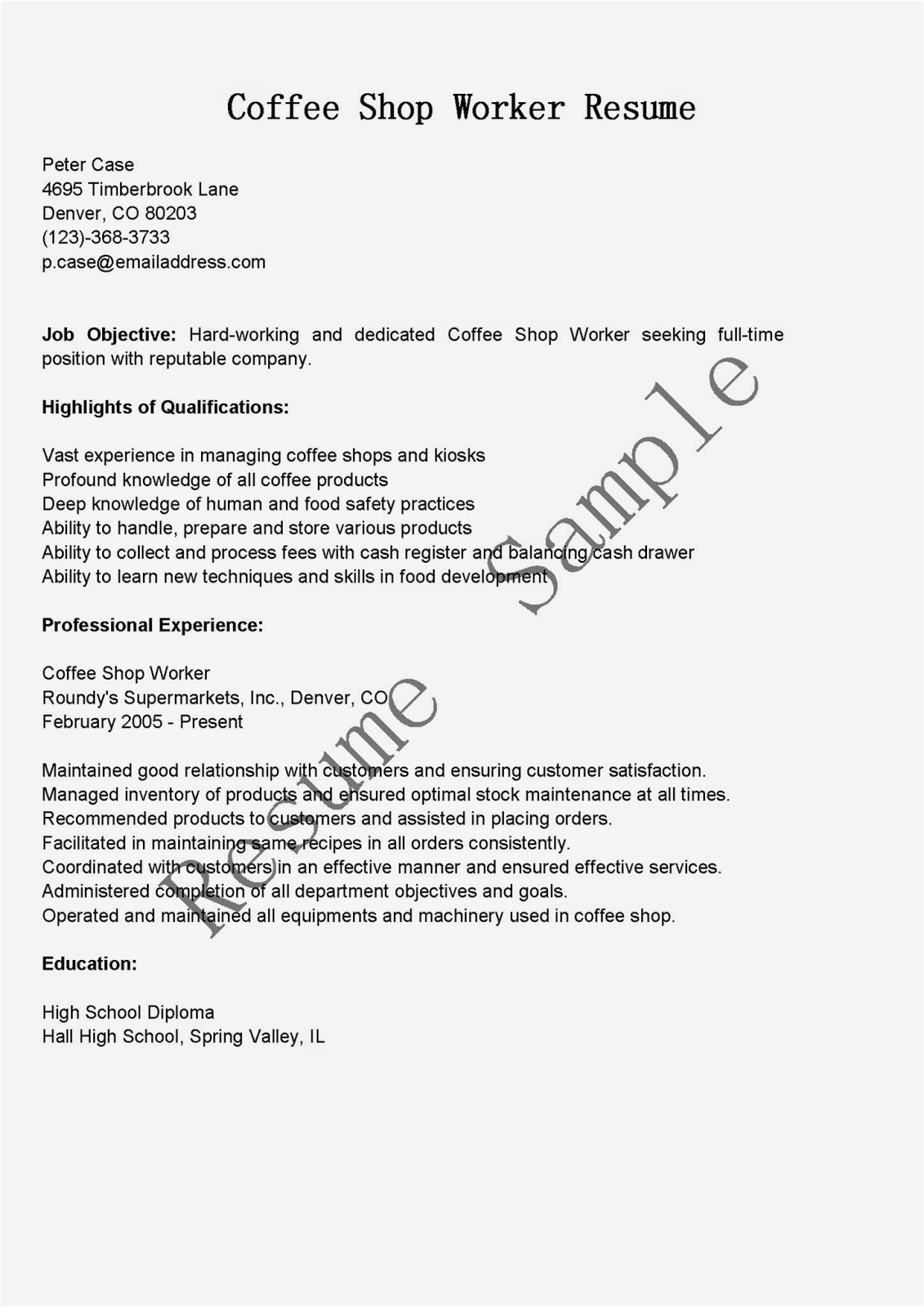 Sample Resume for Coffee Shop Worker Resume Samples Coffee Shop Worker Resume Sample