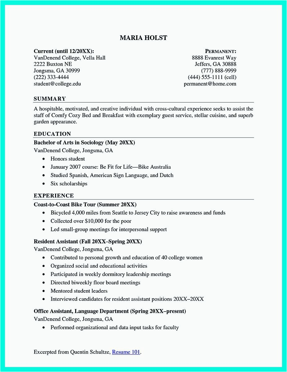 Sample Resume for College Graduate with Little Experience Cool Sample Of College Graduate Resume with No Experience
