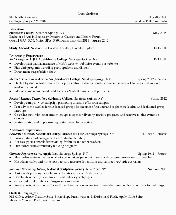 Sample Resume for College Graduate with Little Experience Free 8 College Resume Samples In Ms Word