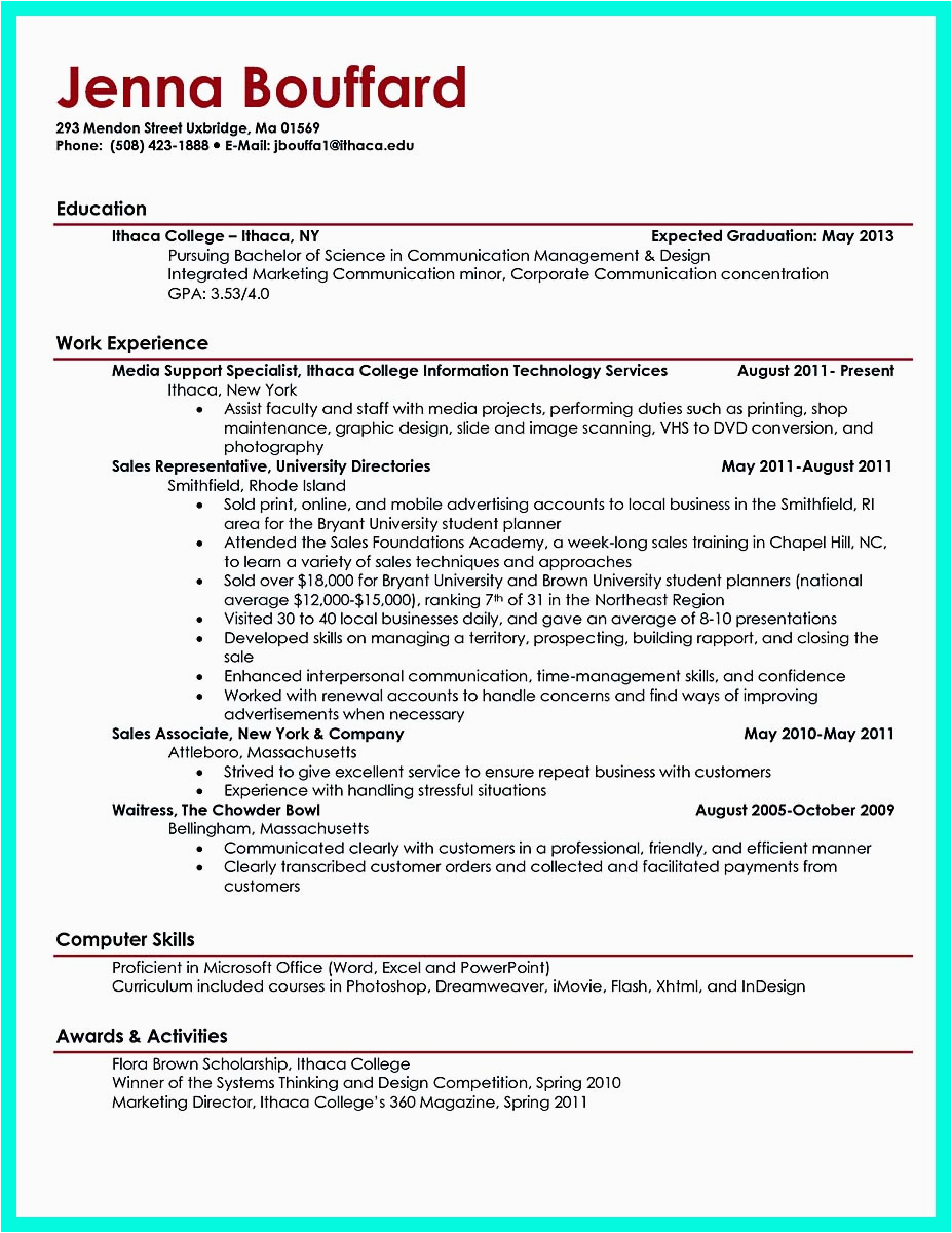 Sample Resume for College Graduate with No Experience Cool Sample Of College Graduate Resume with No Experience