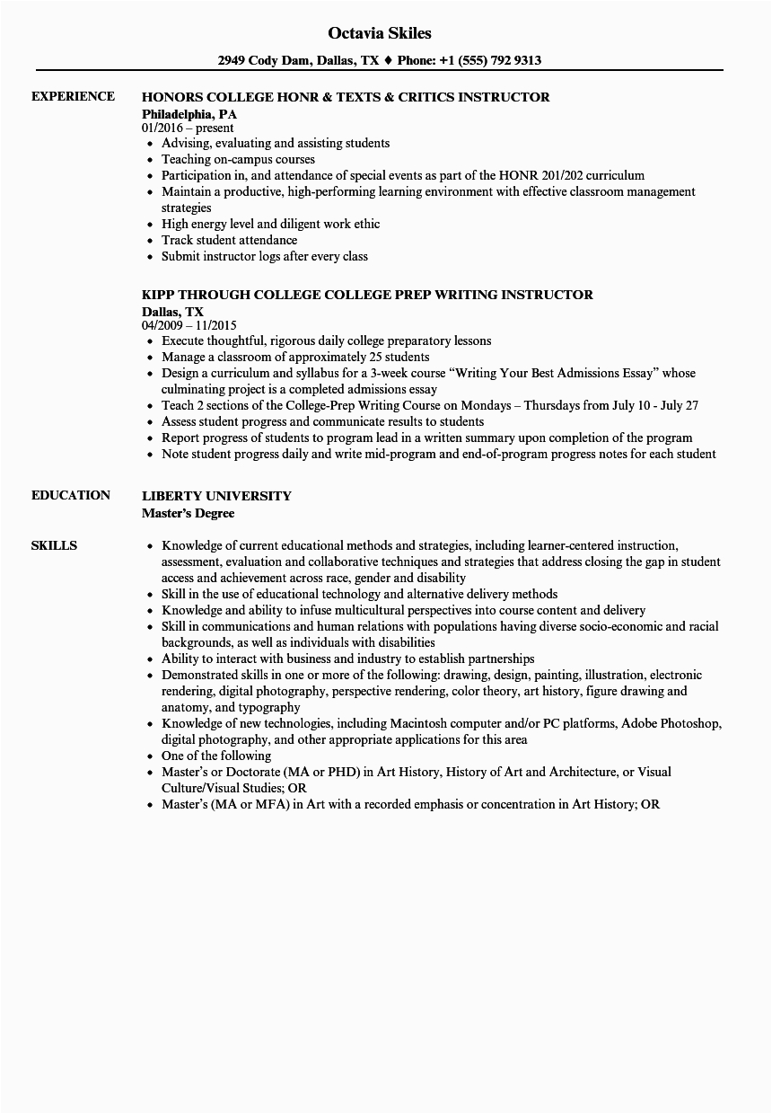 Sample Resume for College Instructor Position 15 Sample College Resume