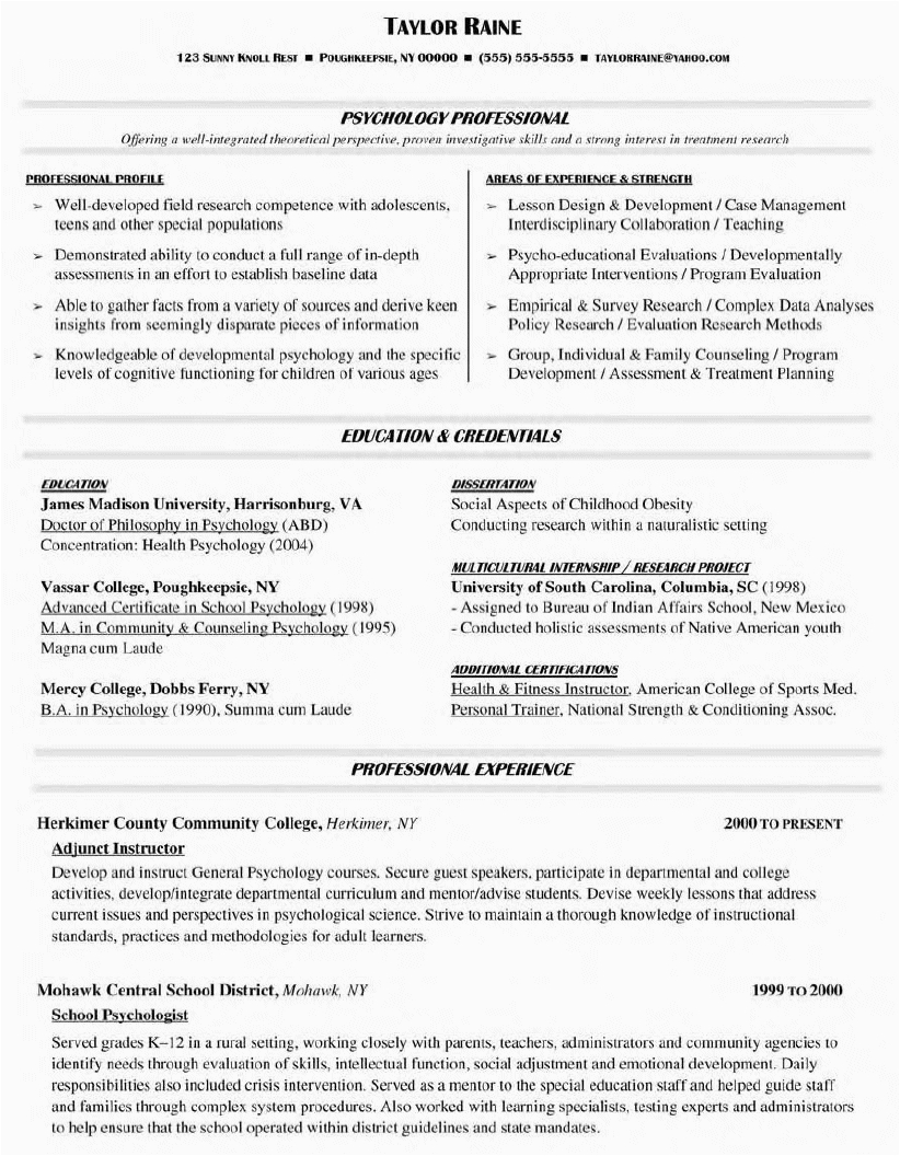 Sample Resume for College Instructor Position Adjunct Instructor Resume