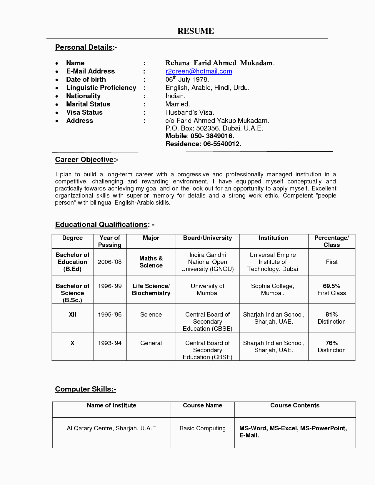 Sample Resume for College Principal In India Resume format Used In India