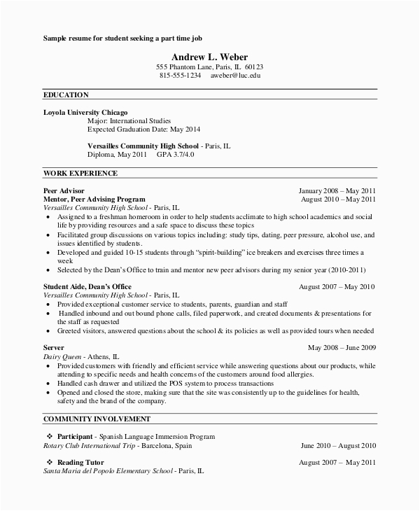 Sample Resume for College Student Looking for Summer Job Free 7 Student Resume Examples Samples In Ms Word