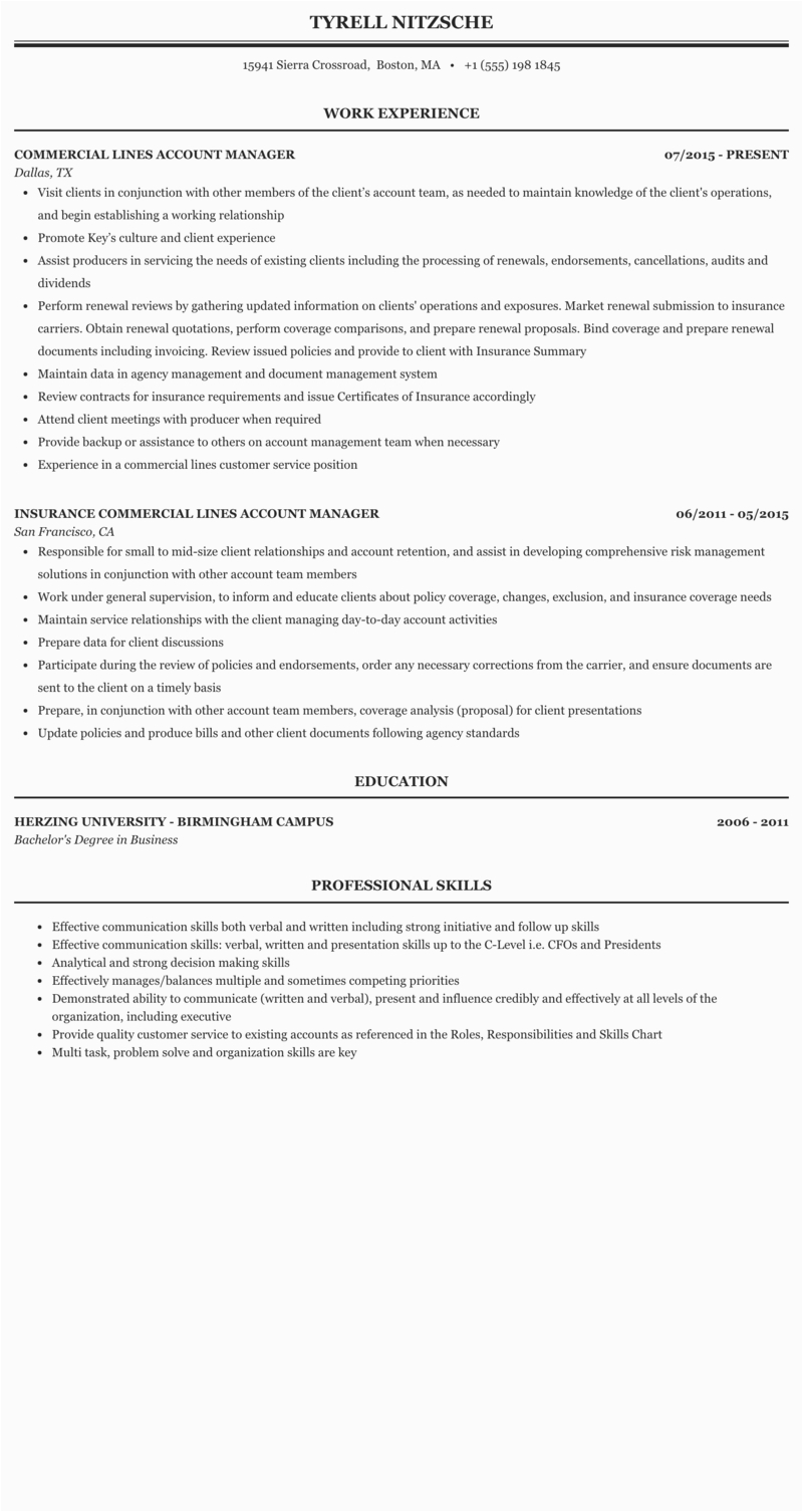 Sample Resume for Commercial Insurance Account Manager Floriciarose97 Account Manager Resume