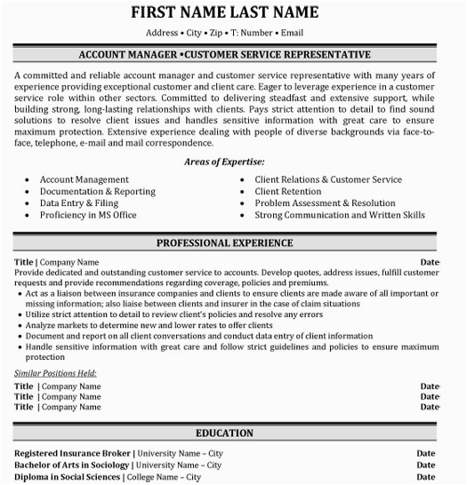 Sample Resume for Commercial Insurance Account Manager top Insurance Resume Templates & Samples