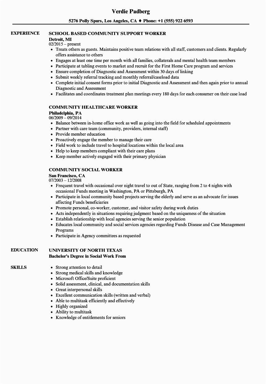 Sample Resume for Community Service Worker Munity Worker Resume Samples
