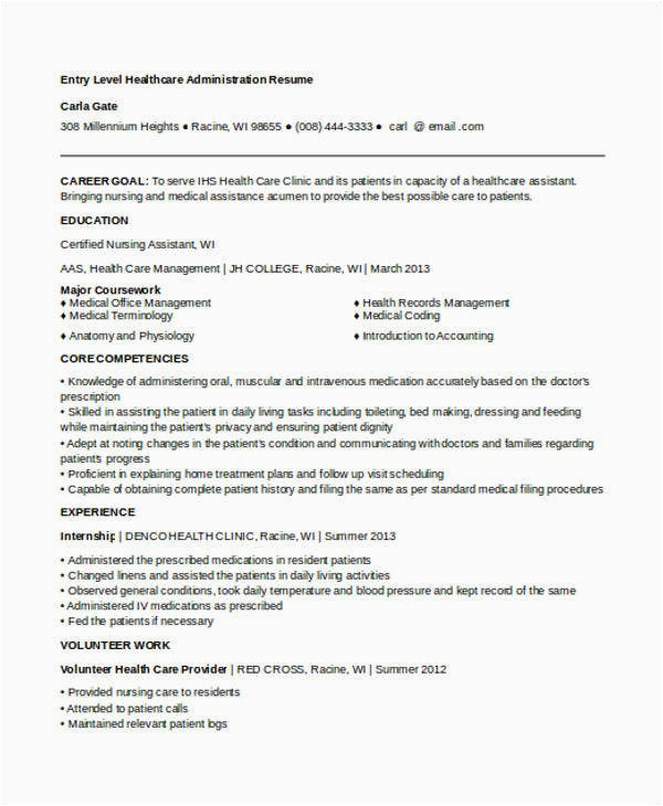 Sample Resume for Entry Level Healthcare Administration 44 Administration Resume Templates Pdf Doc