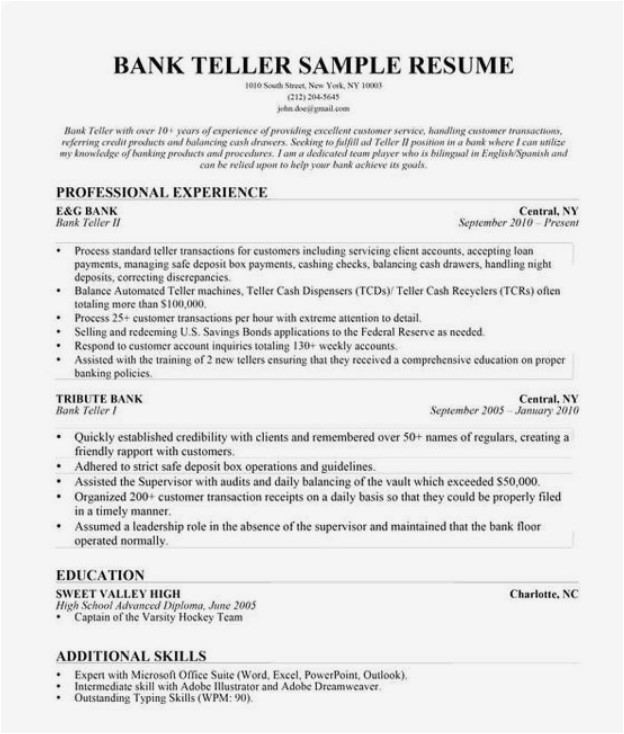 Sample Resume for Entry Level Teller Position Entry Level Bank Teller Resume 3 Technology Gad and