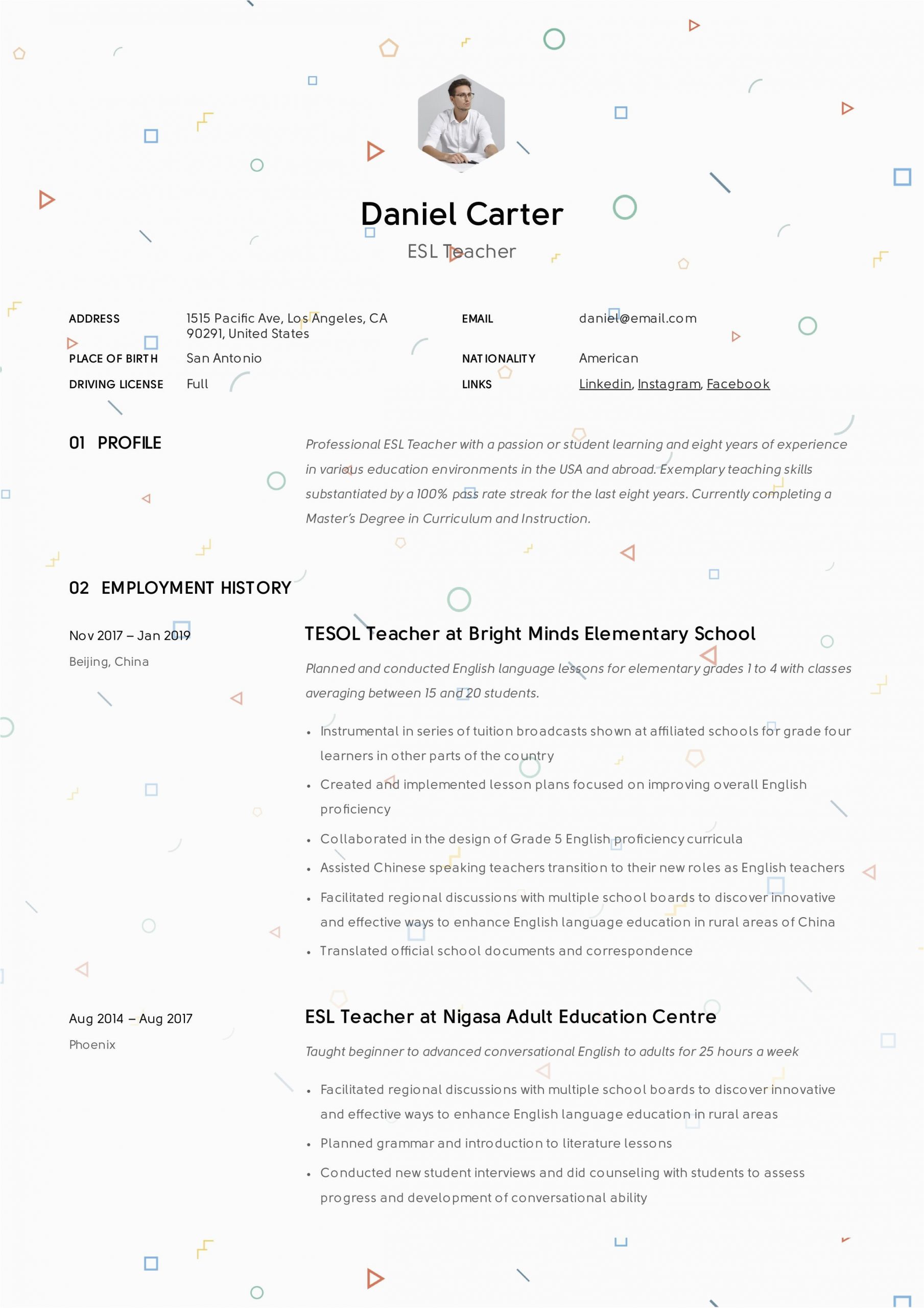 Sample Resume for Esl Teaching Job Esl Teacher Resume Sample In 2020