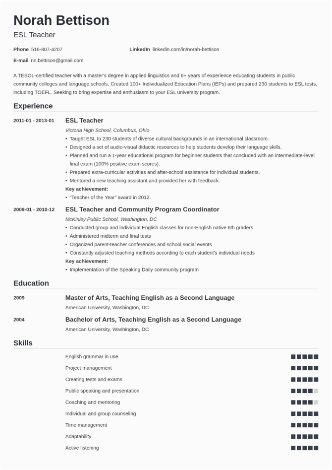 Sample Resume for Esl Teaching Job Qualified English Teacher Cover Letter Samples & Templates