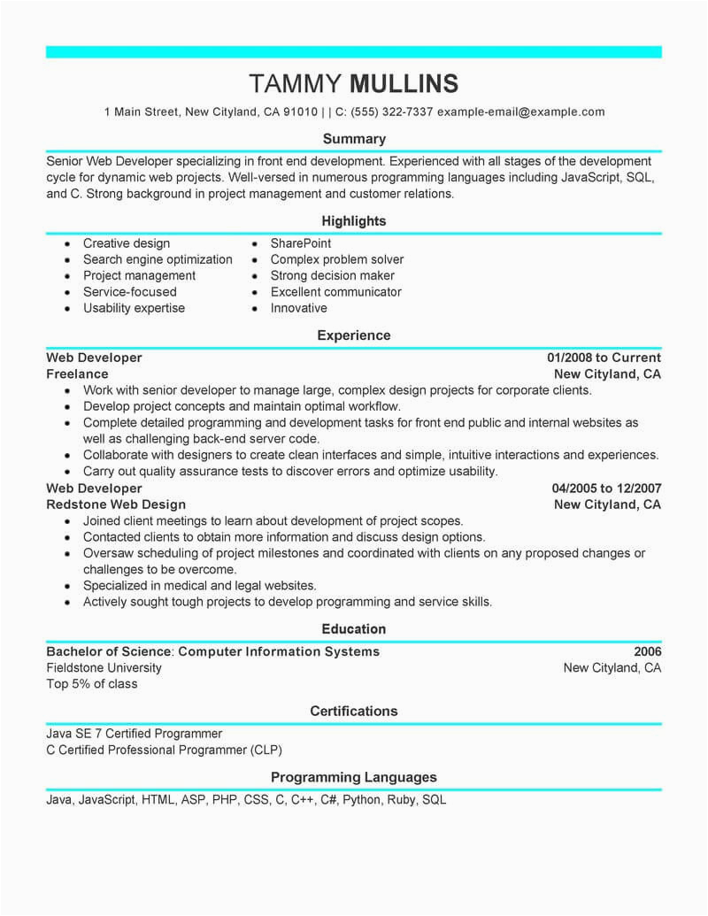 Sample Resume for Experienced Net Developer Best Web Developer Resume Example From Professional Resume