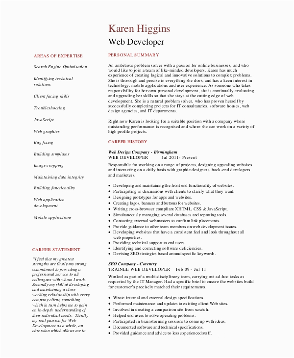 Sample Resume for Experienced Net Developer Free 10 Sample Web Developer Resume Templates In Ms Word