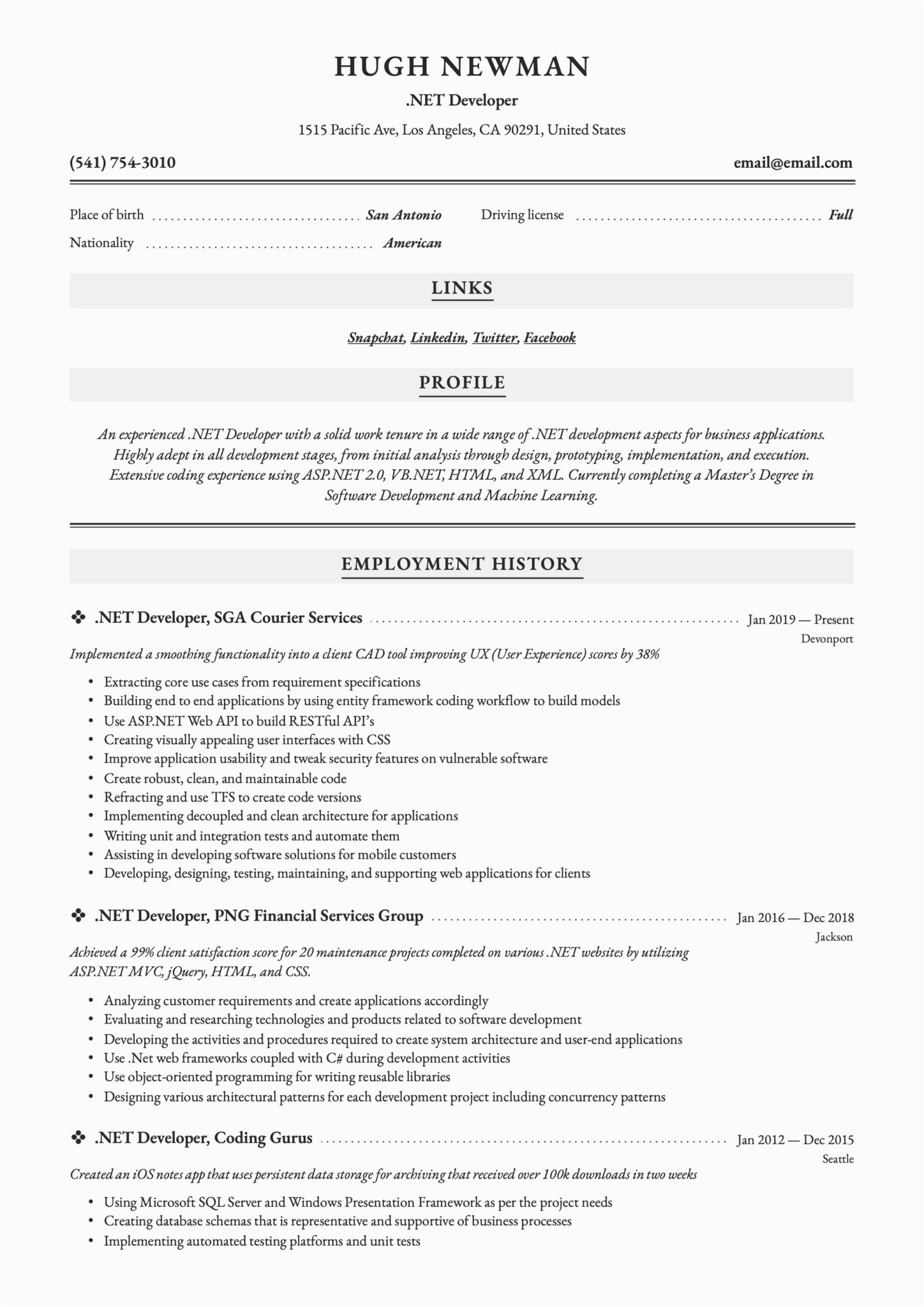 Sample Resume for Experienced Net Developer Net Developer Resume & Writing Guide