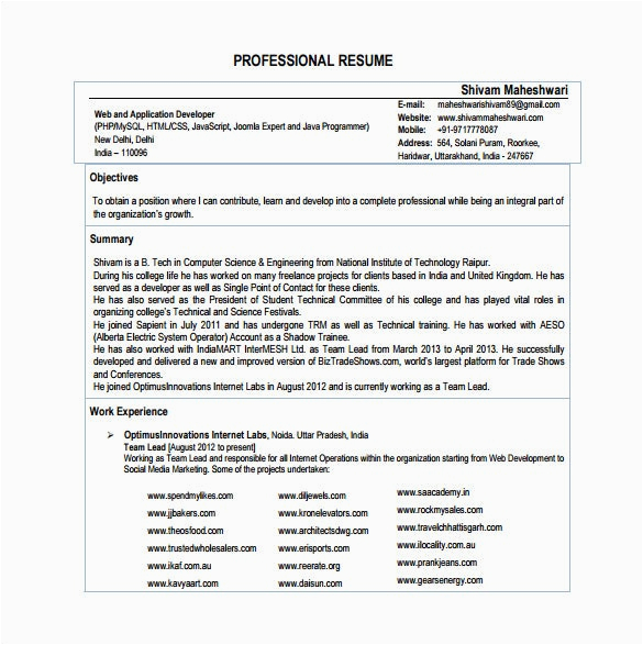 Sample Resume for Experienced PHP Developer Free Download 11 PHP Developer Resume Templates Doc Excel Pdf
