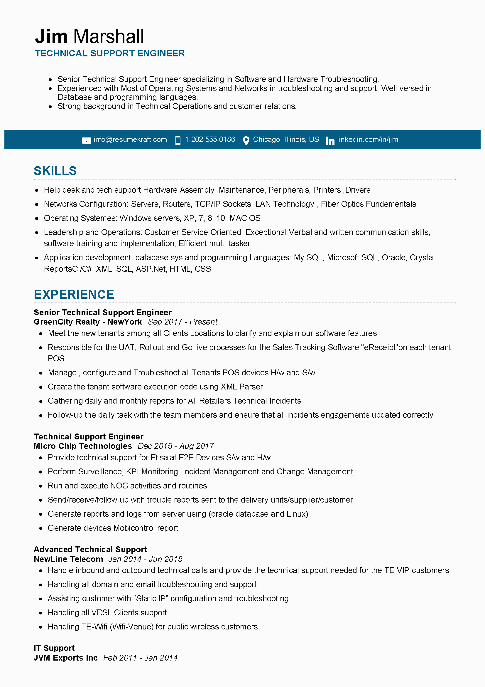 Sample Resume for Experienced Technical Support Engineer Technical Support Engineer Resume Sample