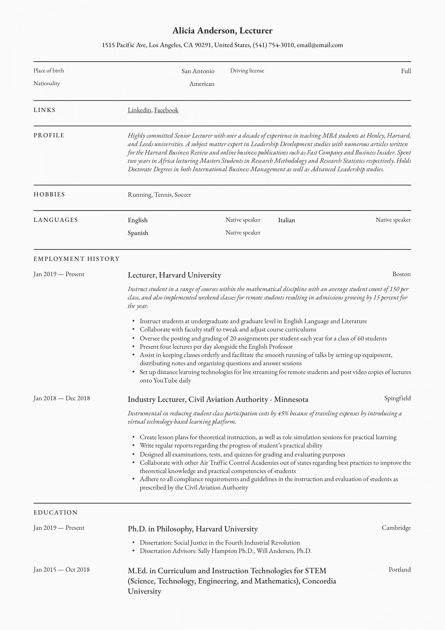 Sample Resume for Faculty Position In Engineering College Sample Cv for Lecturer Position In University Pdf Cv