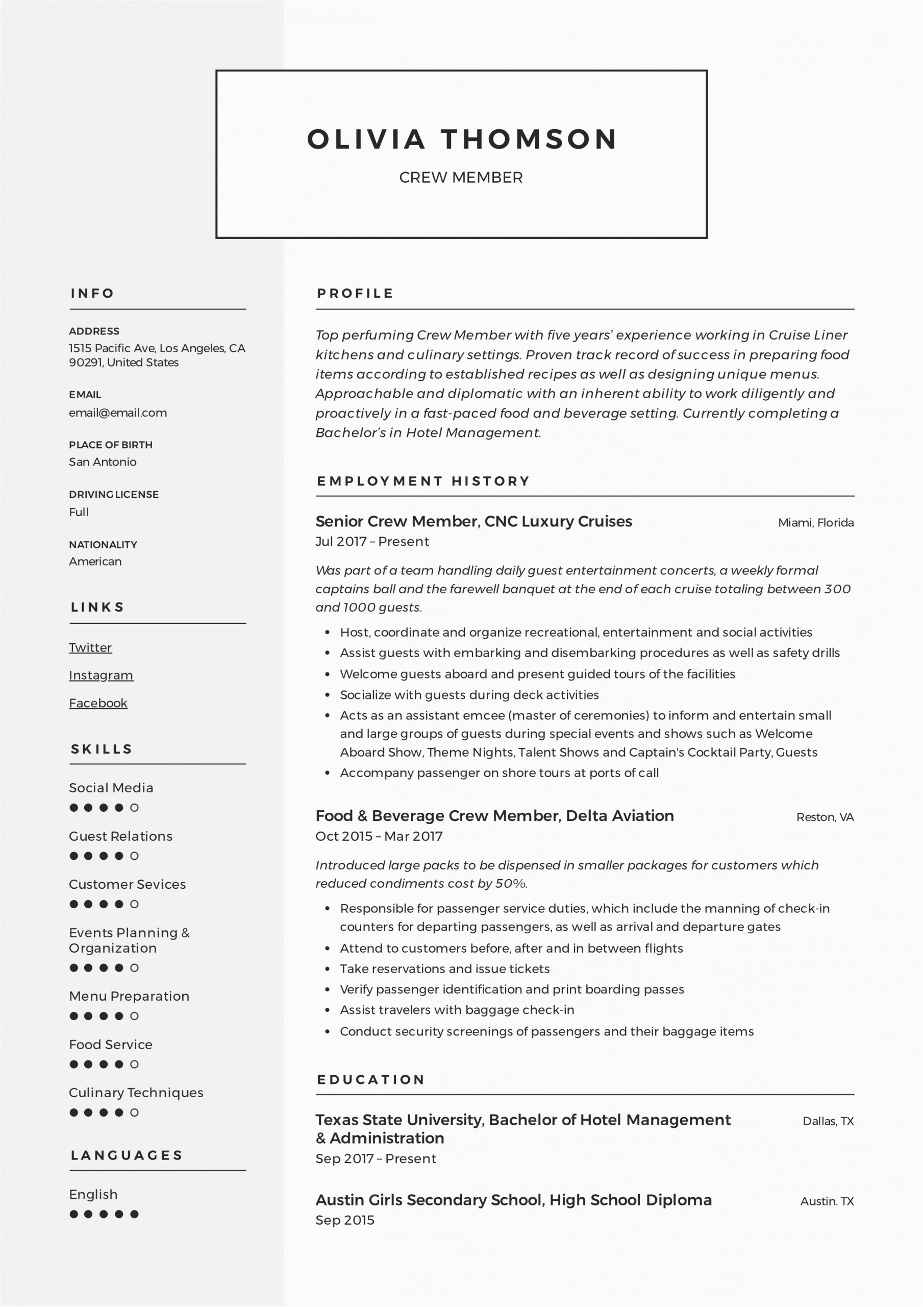 Sample Resume for Fast Food Service Crew without Experience Crew Member Resume & Writing Guide