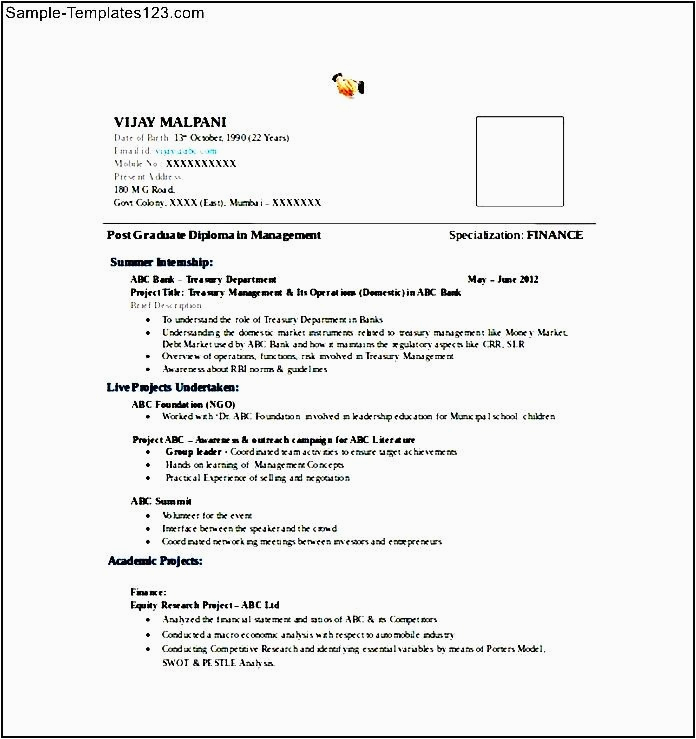 Sample Resume for Finance and Accounting Freshers Mba Finance Fresher Resume Word format Free Download