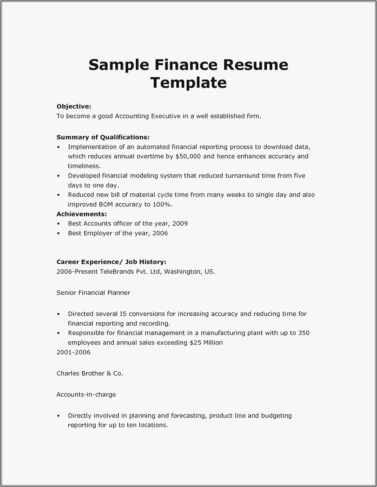 Sample Resume for Finance and Accounting Freshers Sample Resume for Mba Freshers In Finance