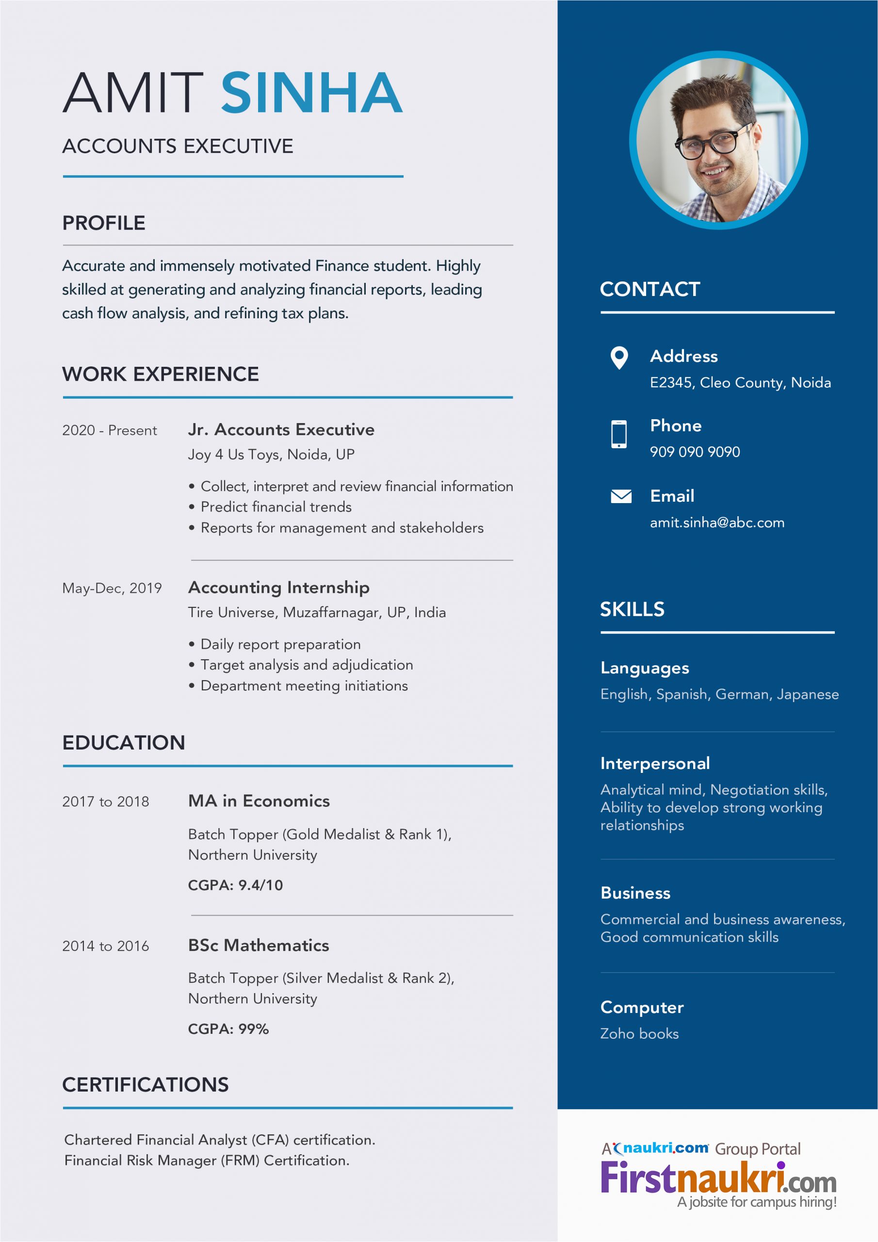 Sample Resume for Finance and Accounting Freshers top 10 Best Resume format for Freshers