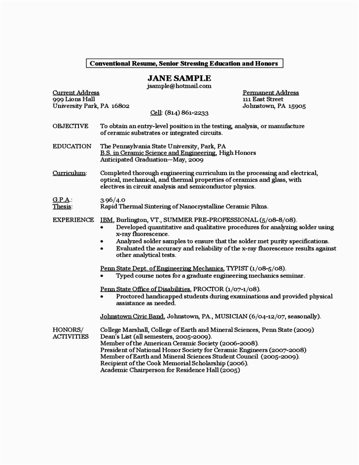 Sample Resume for First Year College Student Sample Resume by A First Year Student Free Download