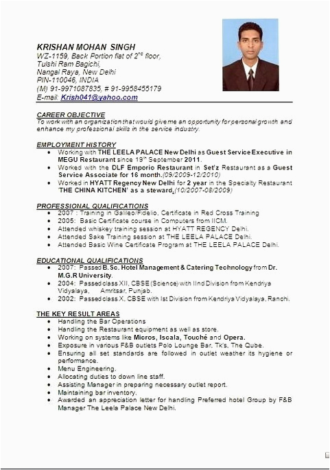 Sample Resume for Hotel Management Job Hotel Management Resume format