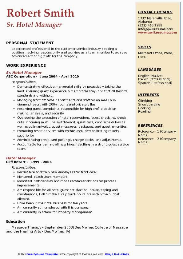 Sample Resume for Hotel Management Job Hotel Manager Resume Samples