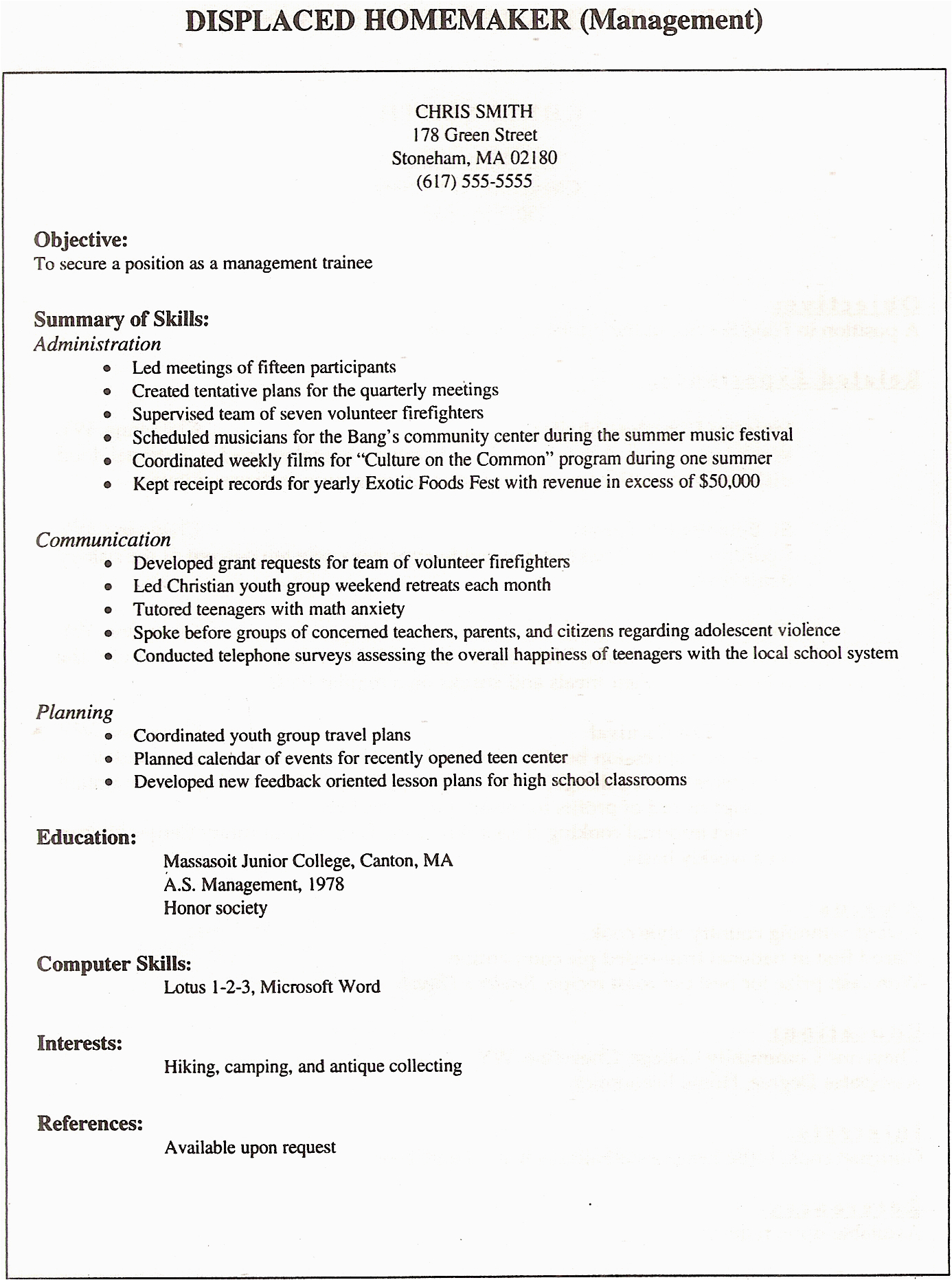 Sample Resume for Housewife Returning to Work Resume Housewife Returning Work