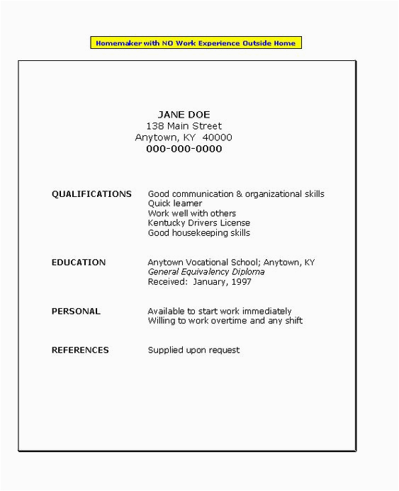 Sample Resume for Housewife with No Work Experience Resume for Homemaker with No Work Experience