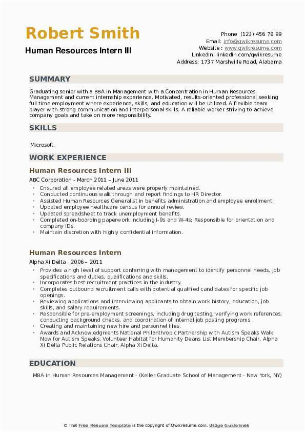 Sample Resume for Hr Internship with No Experience Example Cover Letter for Hr Internship with No