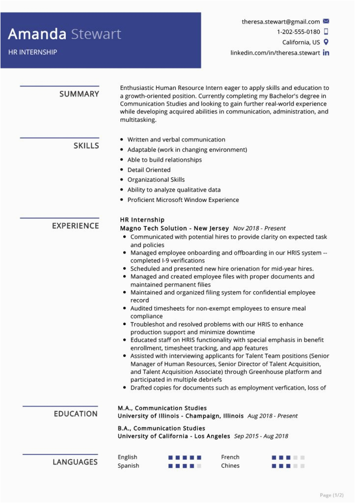 Sample Resume for Hr Internship with No Experience Hr Intern Resume Sample Free [2020] Maxresumes