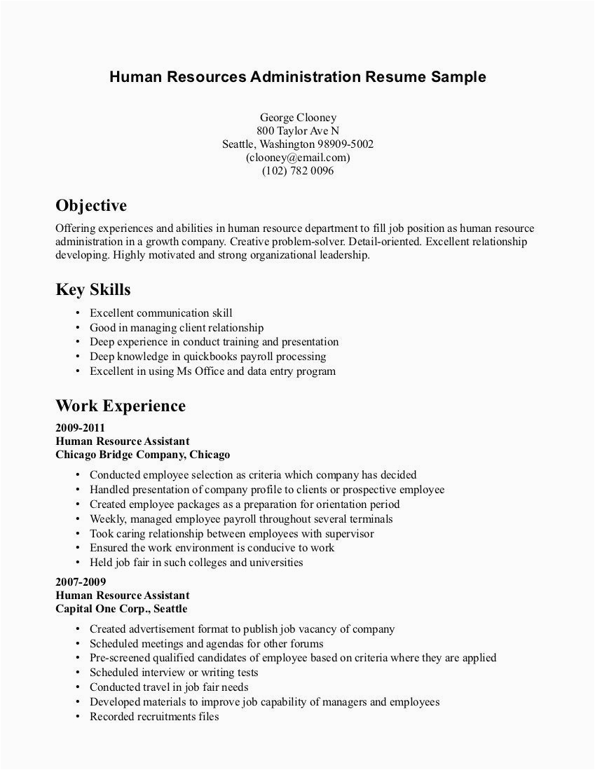 Sample Resume for Hr Internship with No Experience Hr One Page Resume Examples Yahoo Image Search Results
