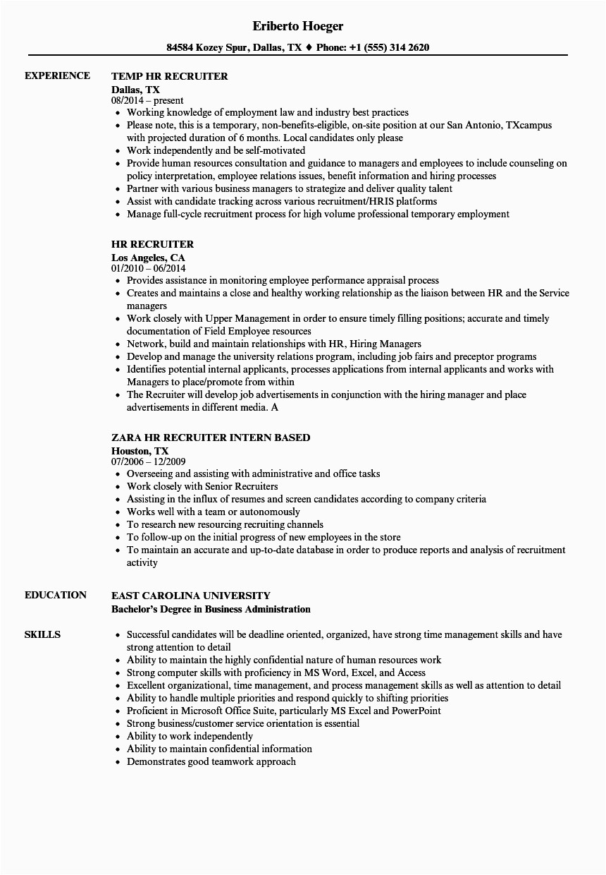 Sample Resume for Hr Recruiter Position Hr Recruiter Resume Examples Best Resume Examples