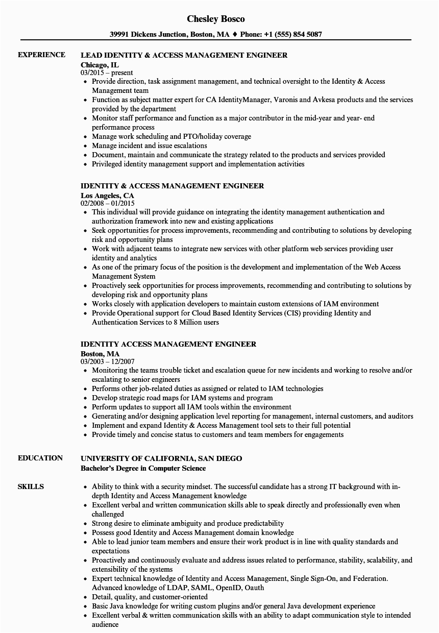 Sample Resume for Identity and Access Management Identity & Access Management Engineer Resume Samples