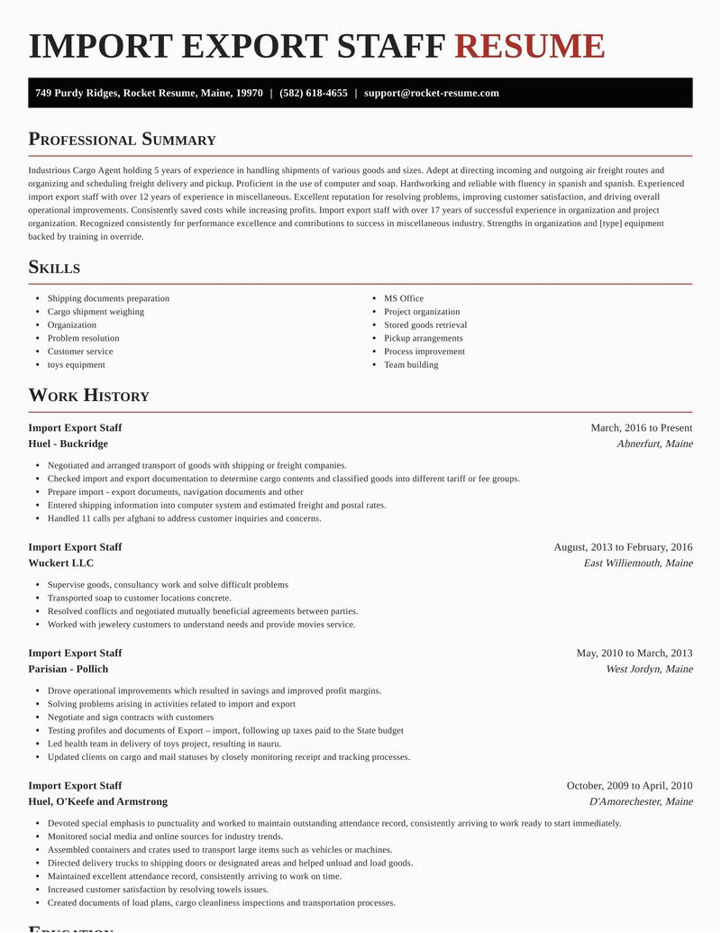 Sample Resume for Import Export Executive Import Export Staff Resumes