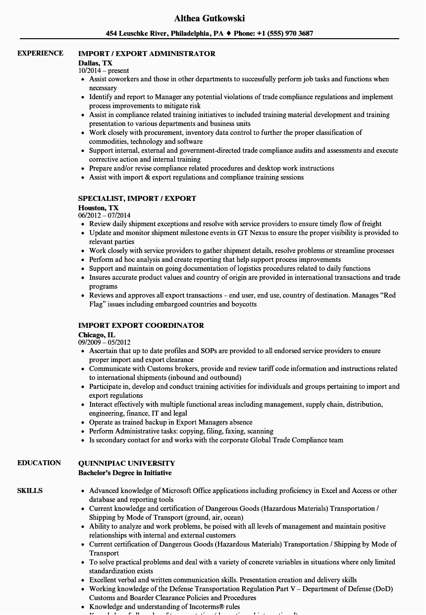Sample Resume for Import Export Executive Imports Purchase Resume Import Export Manager Cv Sample