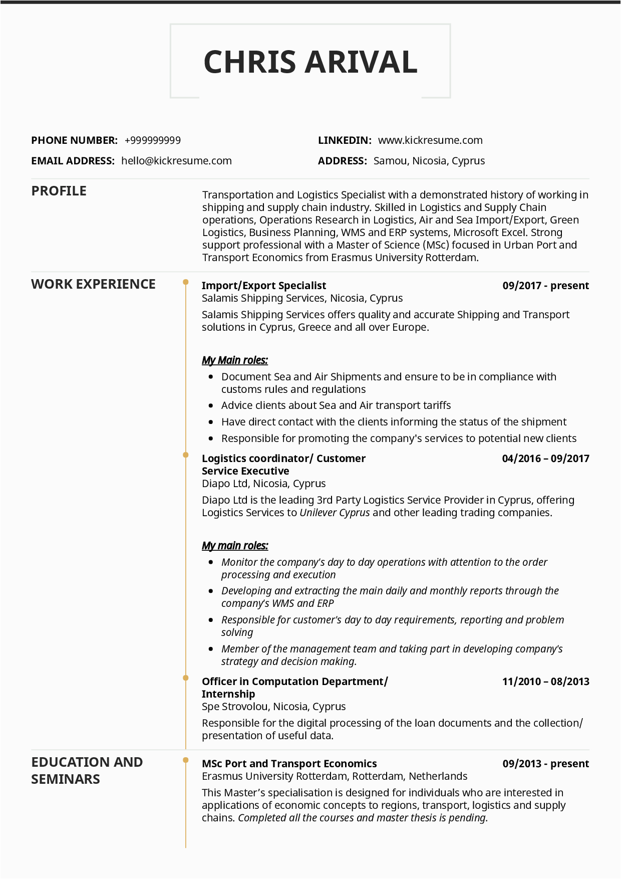 Sample Resume for Import Export Executive Logistics Import Export Specialist Resume Template