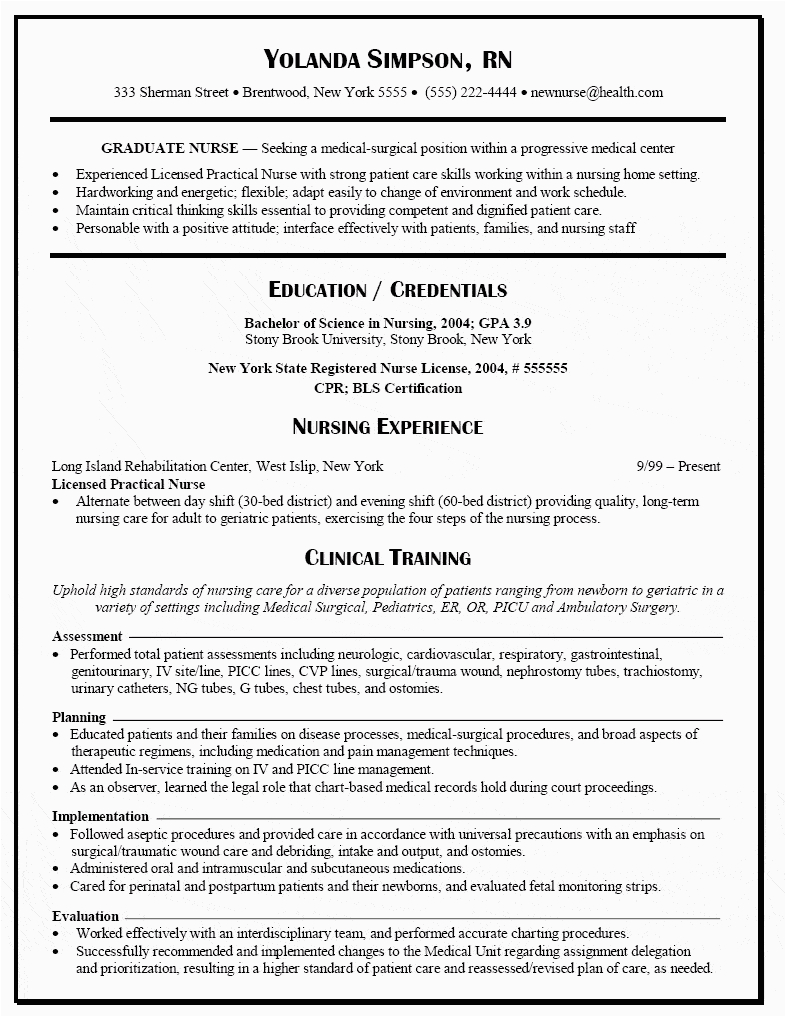 Sample Resume for Nursing Grad School Graduate Nurse Resume