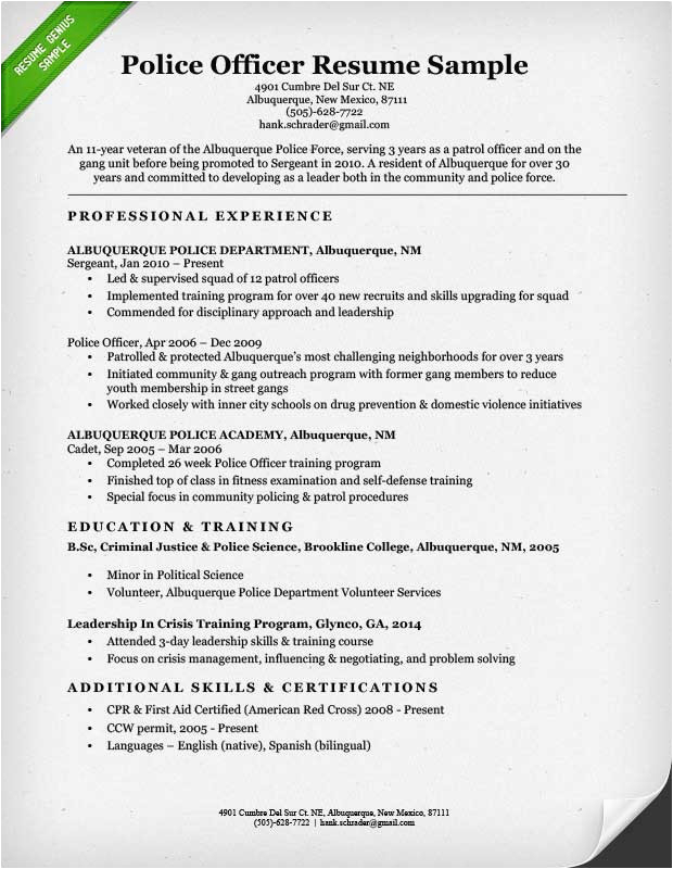 Sample Resume for Police Officer with No Experience Sample Resume for Police Ficer with No Experience