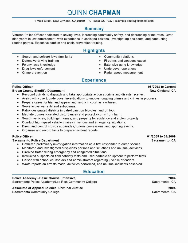 Sample Resume for Police Officer with No Experience Sample Resume for Police Ficer with No Experience